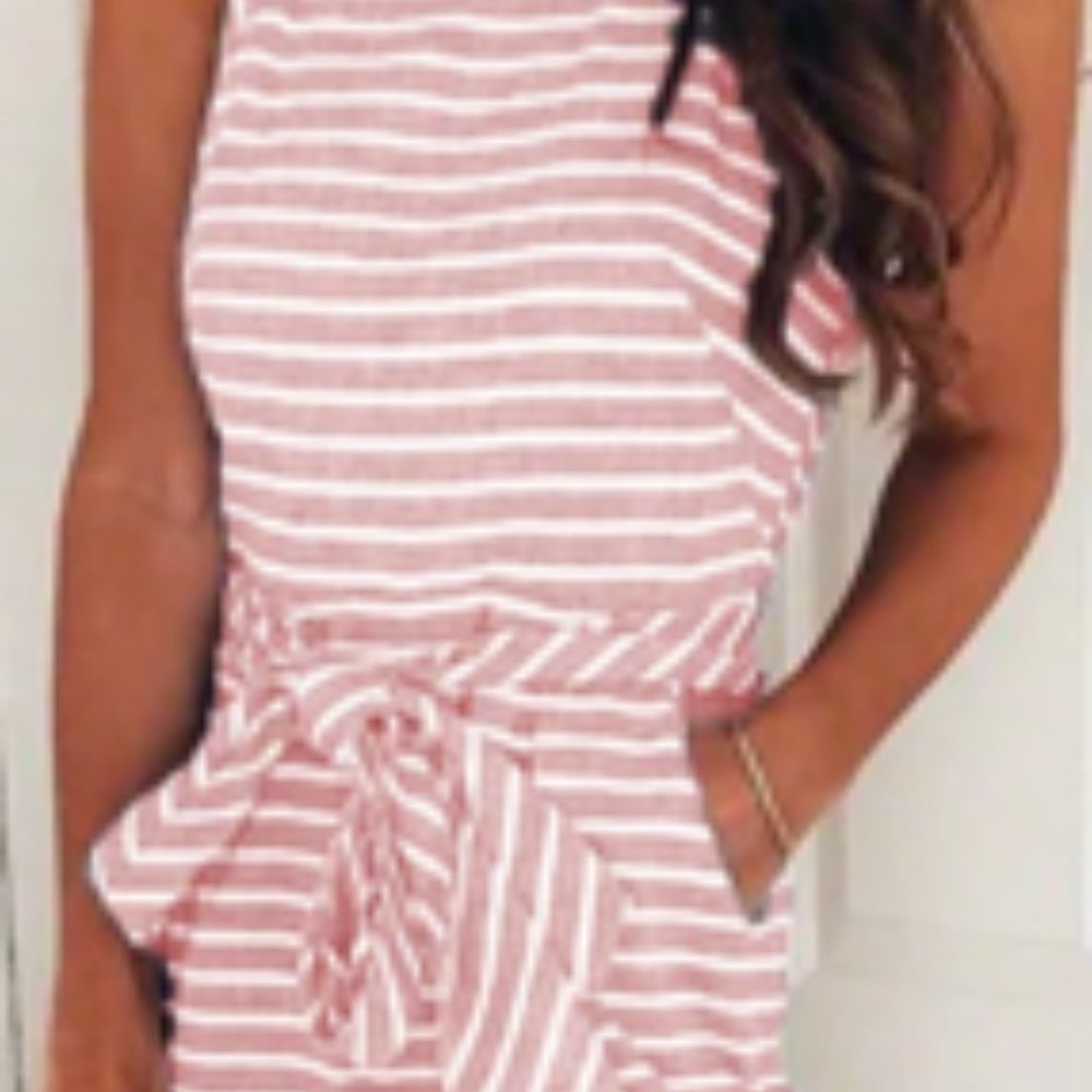 Striped Waist Belted Wide Leg Jumpsuit